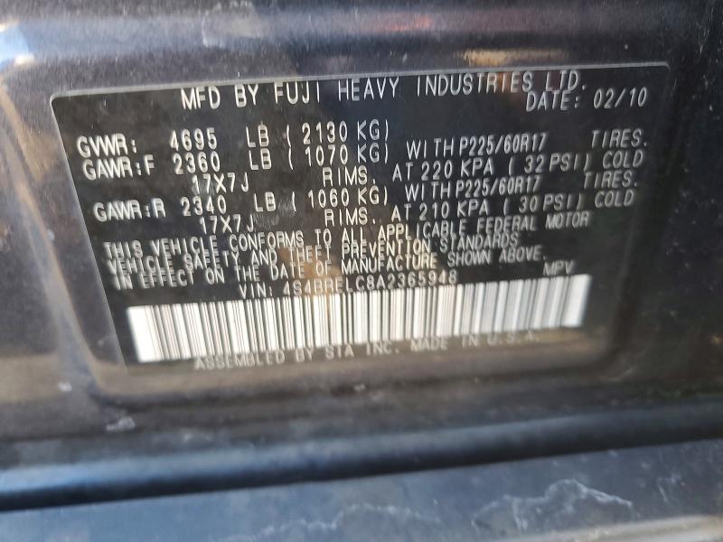 73189275 :رقم المزاد ، 4S4BRELC8A2365948 vin ، 2010 Subaru Outback مزاد بيع