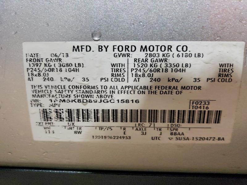 74218945 :رقم المزاد ، 1FM5K8D89JGC15816 vin ، 2018 Ford Explorer X مزاد بيع