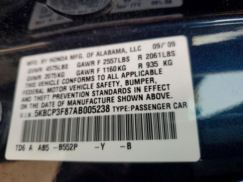 Aukcja sprzedaży 2010 Honda Accord, vin: 5KBCP3F87AB005238, numer aukcji: 73592795