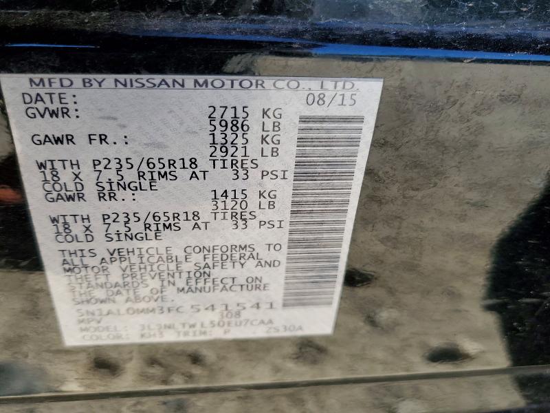 47200386 :رقم المزاد ، 5N1AL0MM3FC541541 vin ، 2015 Infiniti Qx60 مزاد بيع