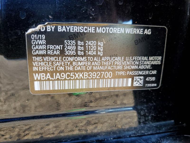 73050535 :رقم المزاد ، WBAJA9C5XKB392700 vin ، 2019 Bmw 530e مزاد بيع