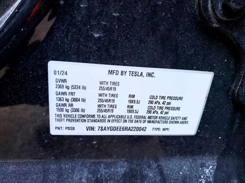 Продаж на аукціоні авто 2024 Tesla Model Y, vin: 7SAYGDEE6RA220042, номер лоту: 73669035