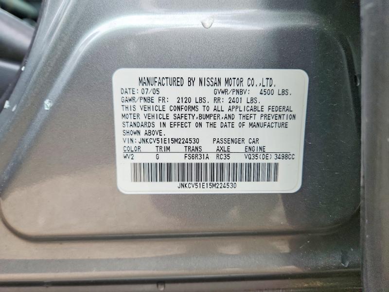 72739065 :رقم المزاد ، JNKCV51E15M224530 vin ، 2005 Infiniti G35 مزاد بيع