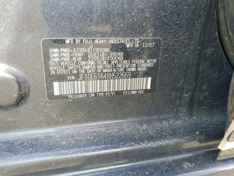 Aukcja sprzedaży 2008 Subaru Impreza, vin: JF1GE61648H522669, numer aukcji: 72251145