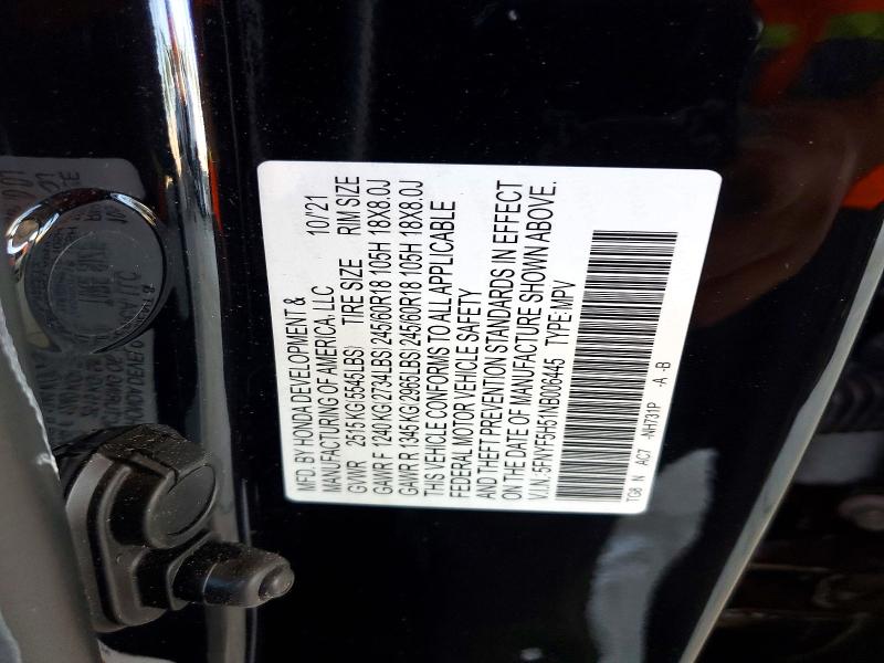 2022 Honda Pilot მანქანა იყიდება აუქციონზე, vin: 5FNYF5H51NB006445, აუქციონის ნომერი: 97460635