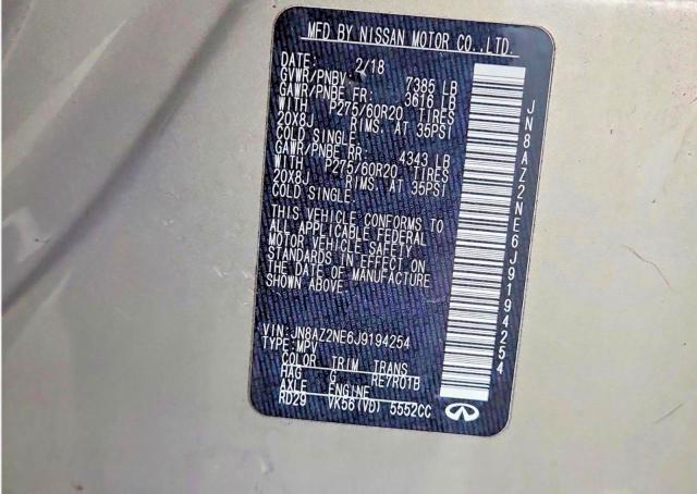 2018 Infiniti Qx80 Base მანქანა იყიდება აუქციონზე, vin: JN8AZ2NE6J9194254, აუქციონის ნომერი: 74747455
