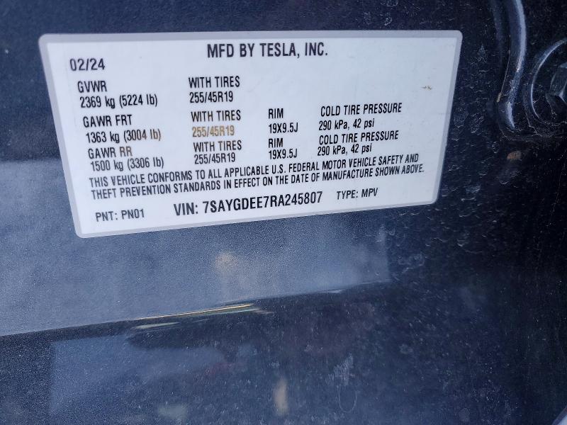 Продажа на аукционе авто 2024 Tesla Model Y, vin: 7SAYGDEE7RA245807, номер лота: 73320545