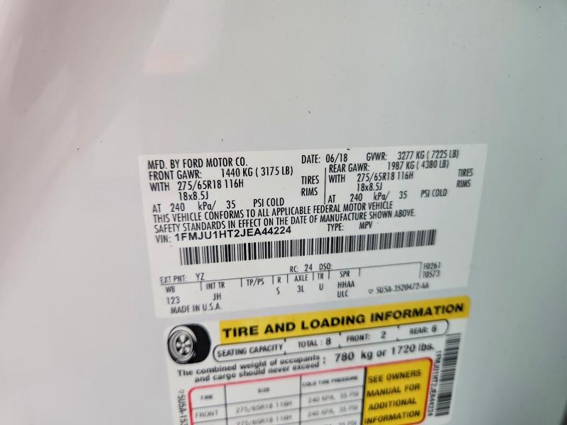 2018 Ford Expedition მანქანა იყიდება აუქციონზე, vin: 1FMJU1HT2JEA44224, აუქციონის ნომერი: 99928915