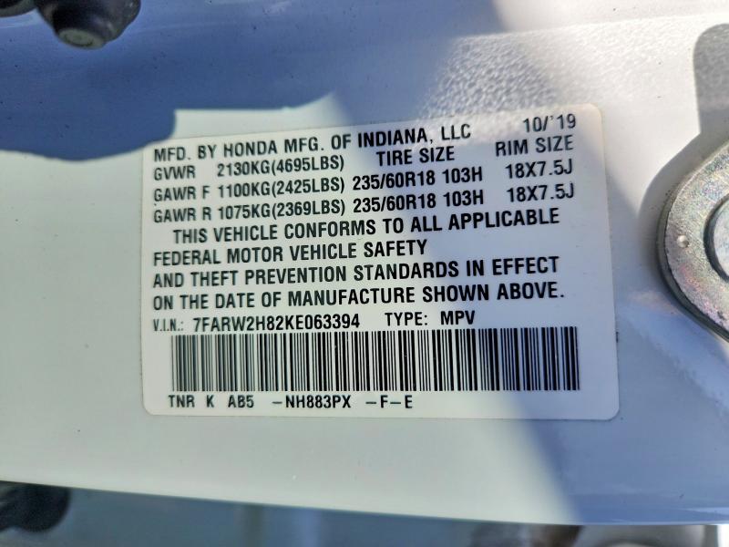 74695365 :رقم المزاد ، 7FARW2H82KE063394 vin ، 2019 Honda Cr-v مزاد بيع