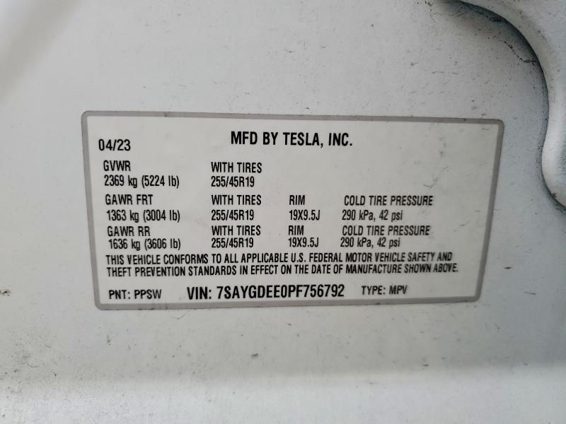 Продажа на аукционе авто 2023 Tesla Model Y, vin: 7SAYGDEE0PF756792, номер лота: 73918285