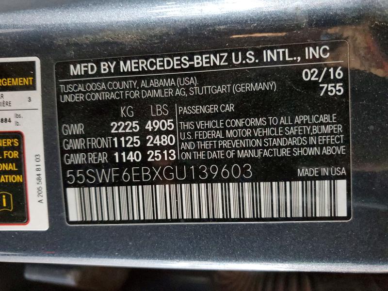 73859785 :رقم المزاد ، 55SWF6EBXGU139603 vin ، 2016 Mercedes-benz C مزاد بيع