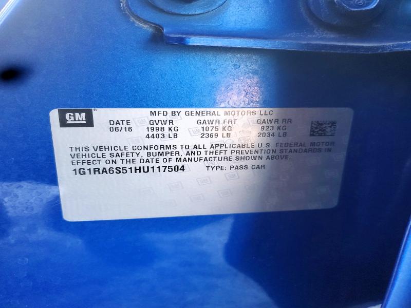 73910045 :رقم المزاد ، 1G1RA6S51HU117504 vin ، 2017 Chevrolet Volt مزاد بيع