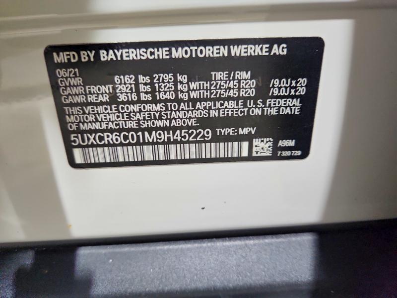 2021 Bmw X5 მანქანა იყიდება აუქციონზე, vin: 5UXCR6C01M9H45229, აუქციონის ნომერი: 99534775