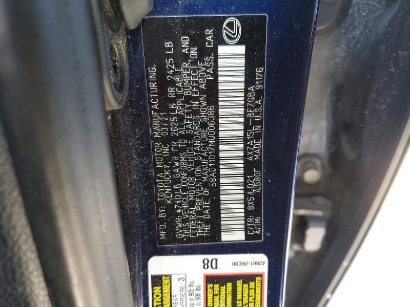 Продажа на аукционе авто 2021 Lexus Es, vin: 58AD11D17MU006386, номер лота: 75487005