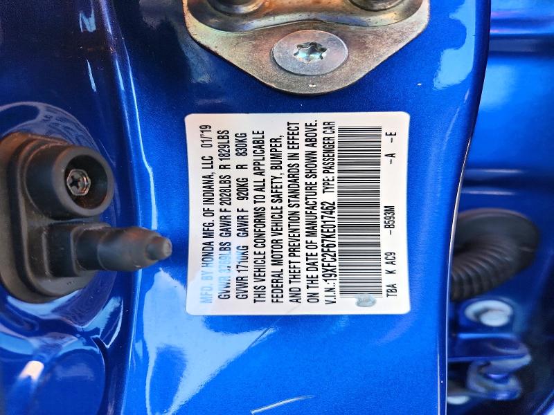 74029135 :رقم المزاد ، 19XFC2F67KE017462 vin ، 2019 Honda Civic مزاد بيع