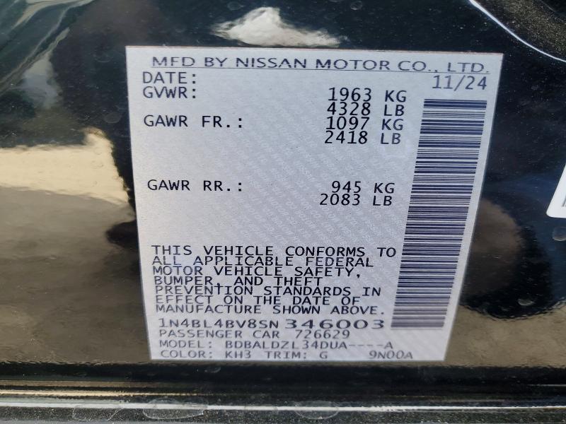 99554565 :رقم المزاد ، 1N4BL4BV8SN346003 vin ، 2025 Nissan Altima مزاد بيع