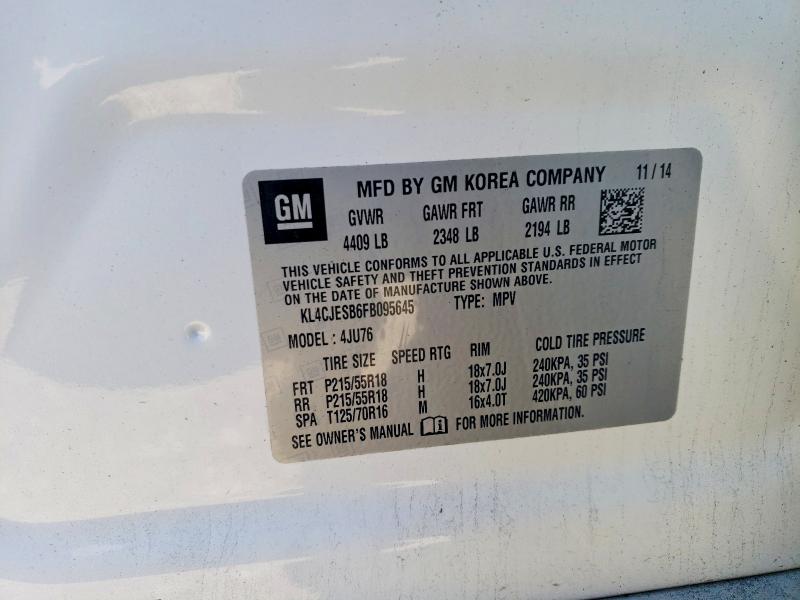 73461855 :رقم المزاد ، KL4CJESB6FB095645 vin ، 2015 Buick Encore مزاد بيع