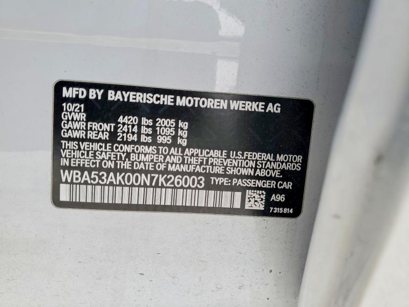 75476295 :رقم المزاد ، WBA53AK00N7K26003 vin ، 2022 Bmw 228i مزاد بيع