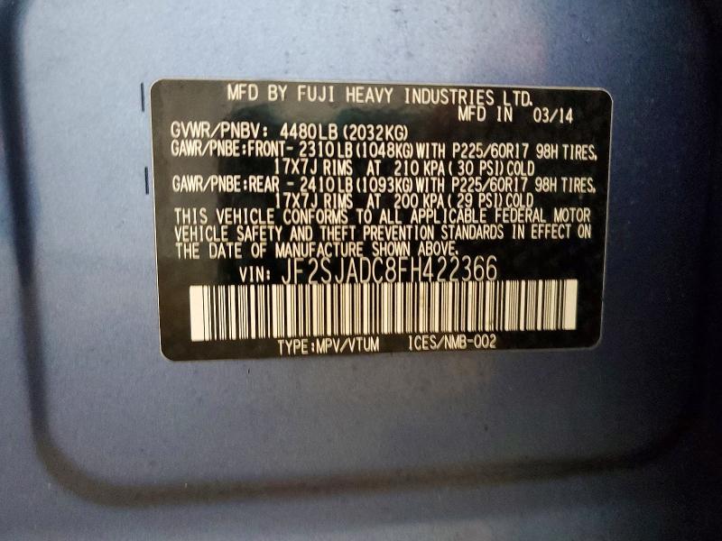 Aukcja sprzedaży 2015 Subaru Forester, vin: JF2SJADC8FH422366, numer aukcji: 72388515