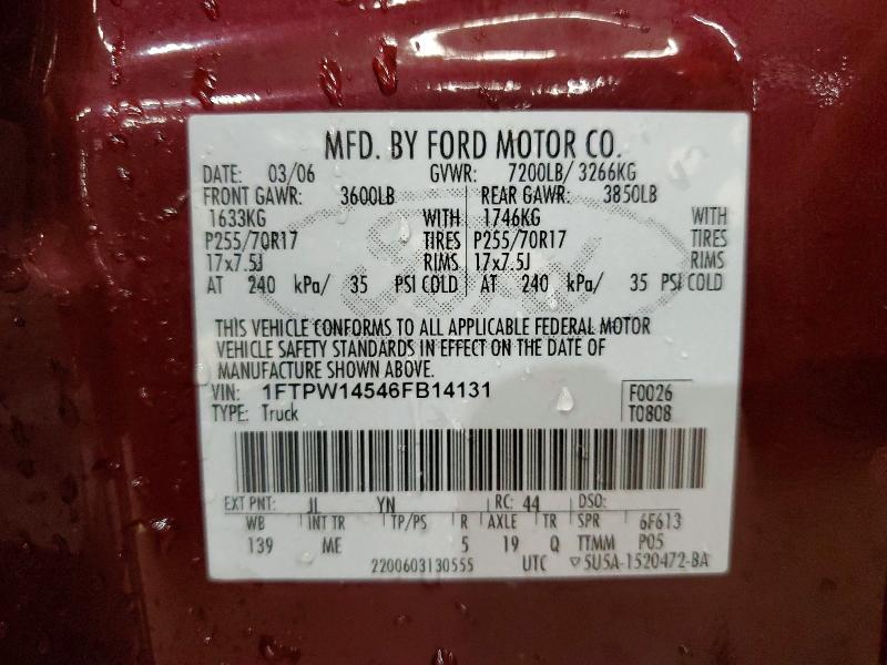 73086115 :رقم المزاد ، 1FTPW14546FB14131 vin ، 2006 Ford F150 Super مزاد بيع
