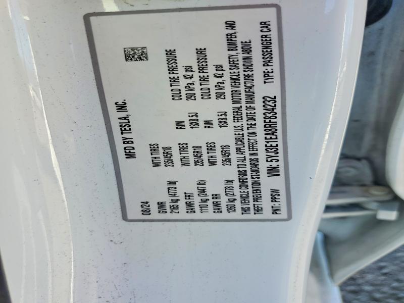 Aukcja sprzedaży 2024 Tesla Model 3, vin: 5YJ3E1EA8RF834232, numer aukcji: 99706605