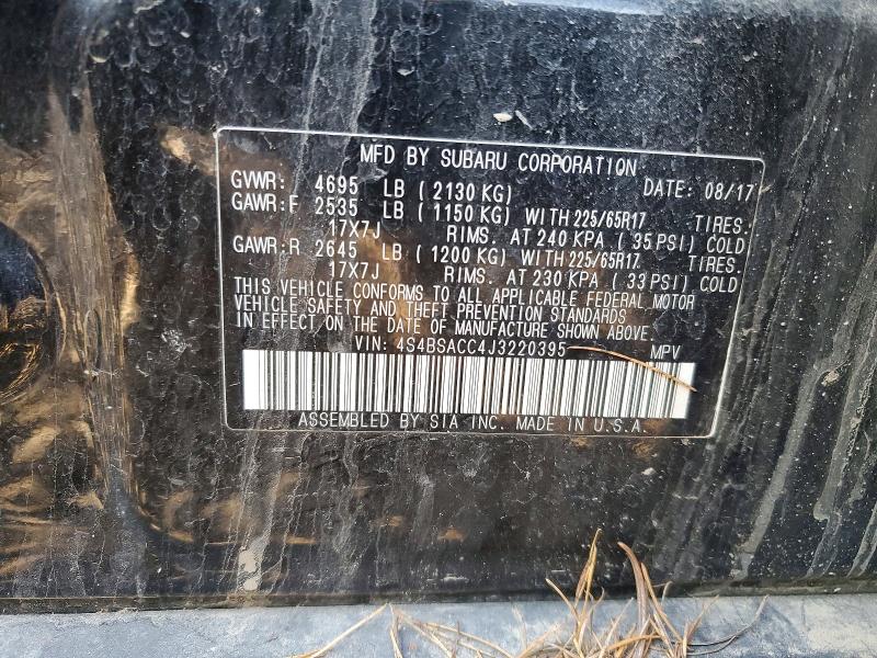 2018 Subaru Outback მანქანა იყიდება აუქციონზე, vin: 4S4BSACC4J3220395, აუქციონის ნომერი: 96739485