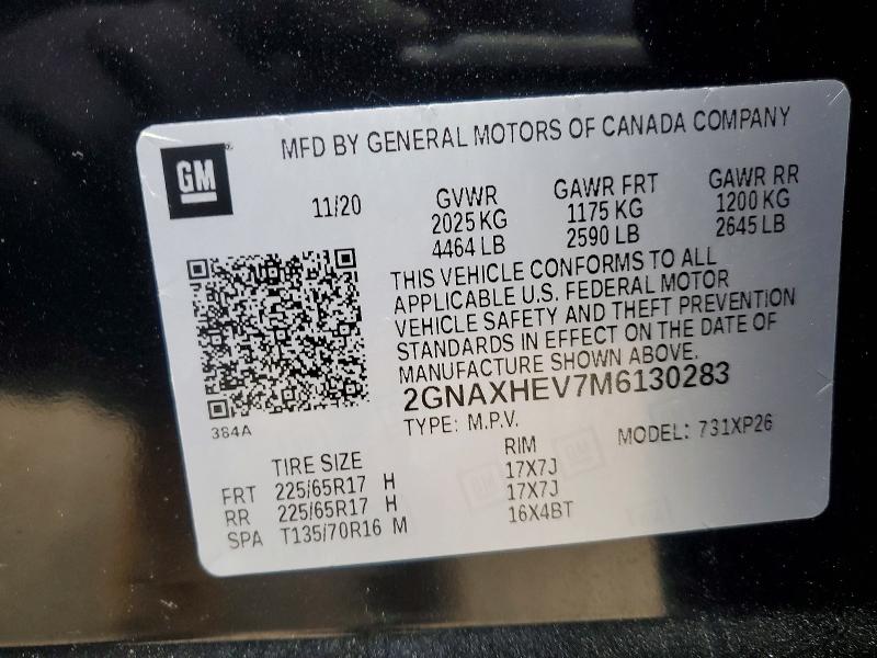 Продажа на аукционе авто 2021 Chevrolet Equinox, vin: 2GNAXHEV7M6130283, номер лота: 74092945