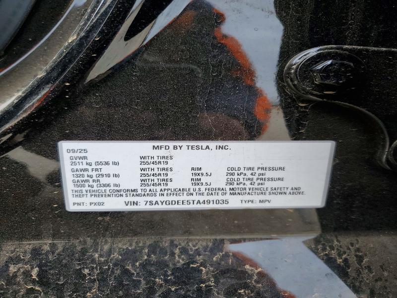 72316255 :رقم المزاد ، 7SAYGDEE5TA491035 vin ، 2026 Tesla Model Y مزاد بيع