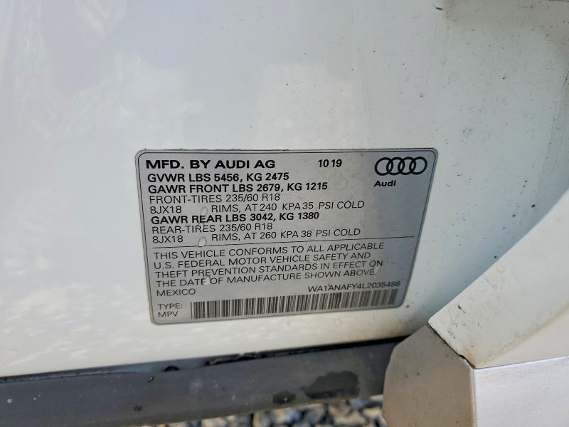 72309085 :رقم المزاد ، WA1ANAFY4L2035488 vin ، 2020 Audi Q5 مزاد بيع
