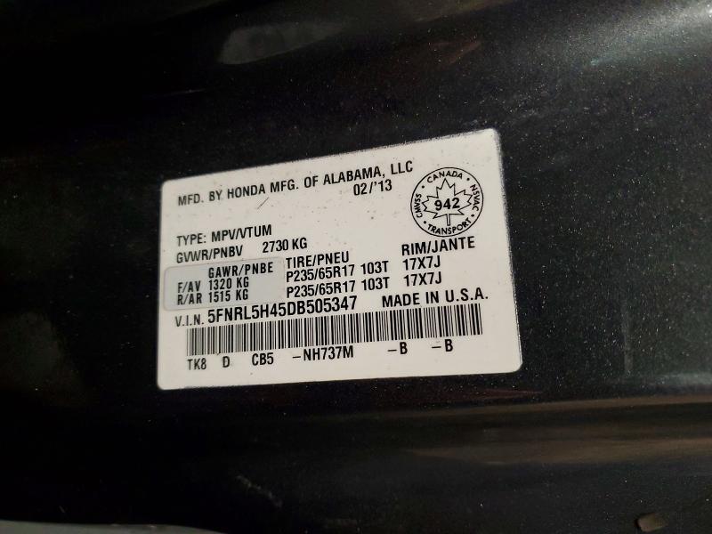 73653615 :رقم المزاد ، 5FNRL5H45DB505347 vin ، 2013 Honda Odyssey مزاد بيع