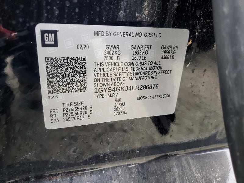 99700755 :رقم المزاد ، 1GYS4GKJ4LR286876 vin ، 2020 Cadillac Escalade مزاد بيع