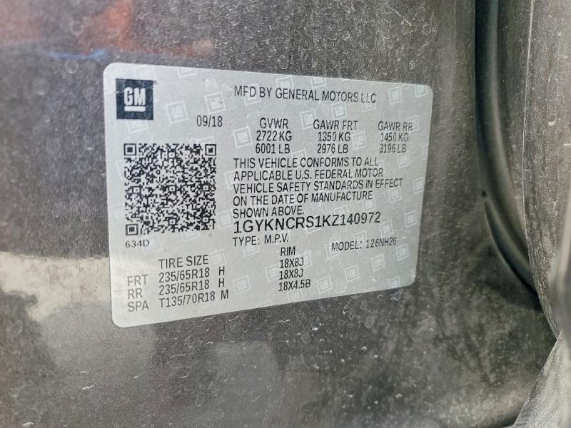 2019 Cadillac Xt5 მანქანა იყიდება აუქციონზე, vin: 1GYKNCRS1KZ140972, აუქციონის ნომერი: 75038785