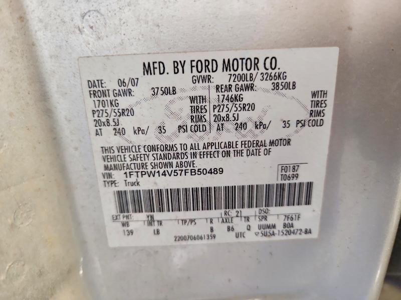 Продаж на аукціоні авто 2007 Ford F150, vin: 1FTPW14V57FB50489, номер лоту: 98148925