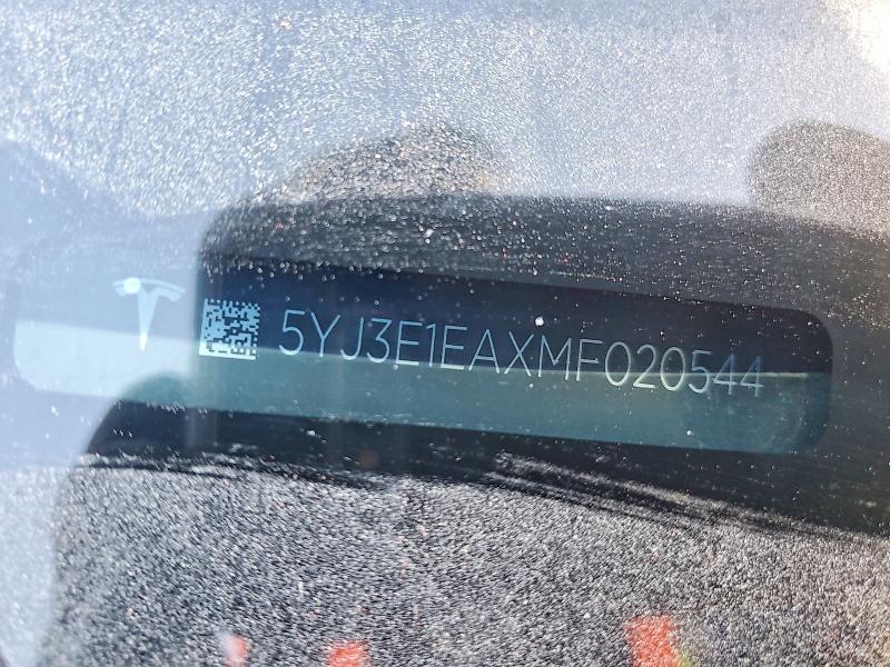 2021 Tesla Model 3 მანქანა იყიდება აუქციონზე, vin: 5YJ3E1EAXMF020544, აუქციონის ნომერი: 73711295