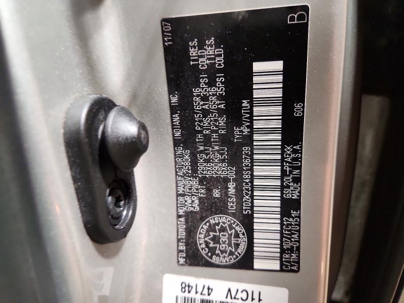 99470805 :رقم المزاد ، 5TDZK23C48S136739 vin ، 2008 Toyota Sienna مزاد بيع