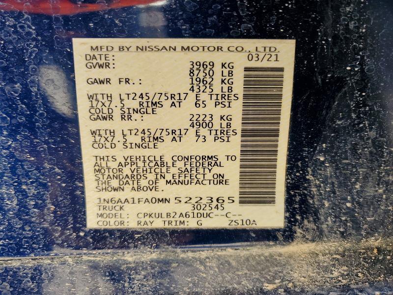 Aukcja sprzedaży 2021 Nissan Titan Xd, vin: 1N6AA1FA0MN522365, numer aukcji: 46770696