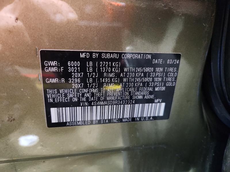 Aukcja sprzedaży 2024 Subaru Ascent, vin: 4S4WMASD9R3432324, numer aukcji: 74946885