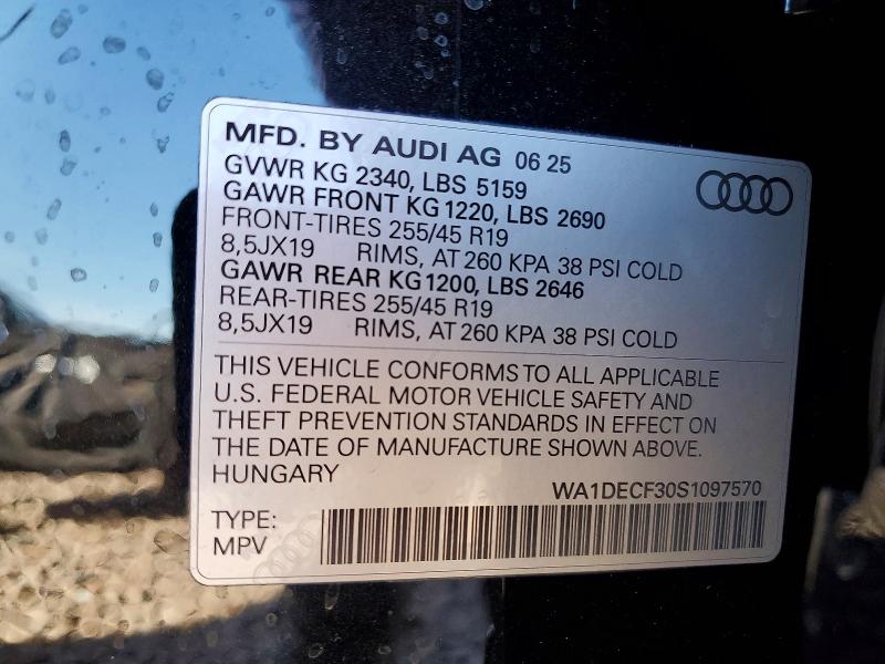 2025 Audi Q3 მანქანა იყიდება აუქციონზე, vin: WA1DECF30S1097570, აუქციონის ნომერი: 75504425