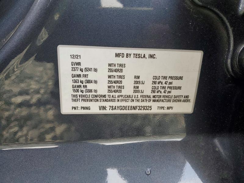 74038915 :رقم المزاد ، 7SAYGDEE8NF329325 vin ، 2022 Tesla Model Y مزاد بيع