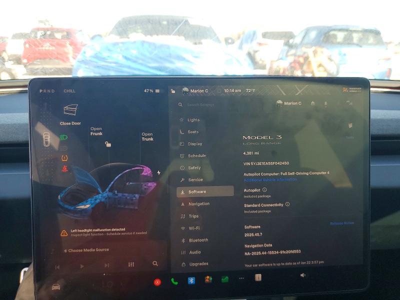 2025 Tesla Model 3 მანქანა იყიდება აუქციონზე, vin: 5YJ3E1EA5SF042450, აუქციონის ნომერი: 73984955