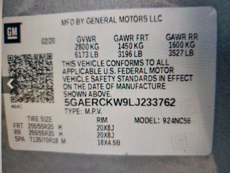 Aukcja sprzedaży 2020 Buick Enclave Pr, vin: 5GAERCKW9LJ233762, numer aukcji: 72277775