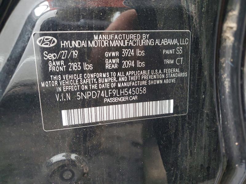 72734485 :رقم المزاد ، 5NPD74LF9LH545058 vin ، 2020 Hyundai Elantra مزاد بيع