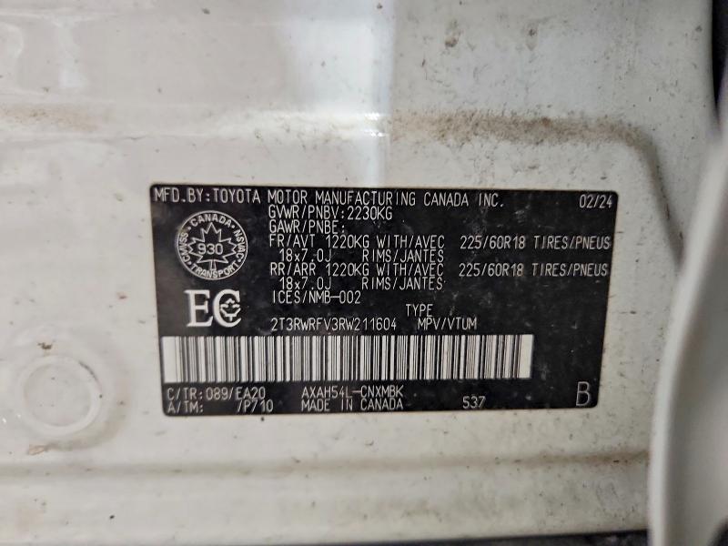 2024 Toyota Rav4 მანქანა იყიდება აუქციონზე, vin: 2T3RWRFV3RW211604, აუქციონის ნომერი: 99505905