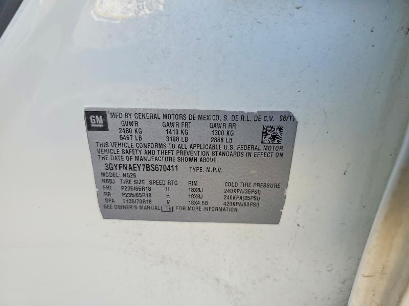 75109215 :رقم المزاد ، 3GYFNAEY7BS670411 vin ، 2011 Cadillac Srx مزاد بيع