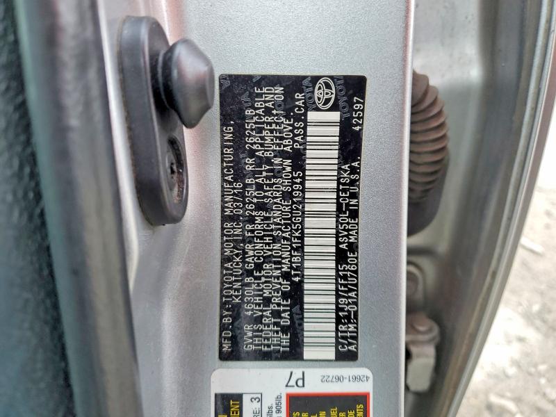 99557685 :رقم المزاد ، 4T1BF1FK5GU219945 vin ، 2016 Toyota Camry مزاد بيع