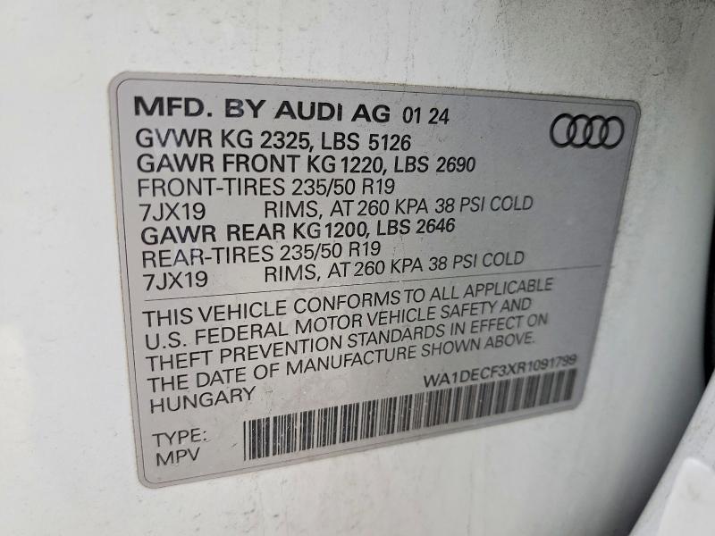 Aukcja sprzedaży 2024 Audi Q3, vin: WA1DECF3XR1091799, numer aukcji: 74359295
