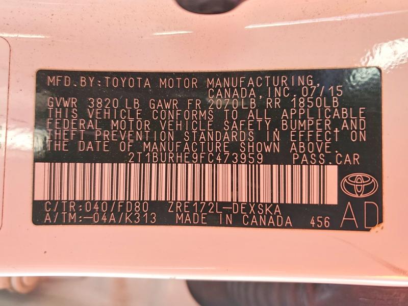 Aukcja sprzedaży 2015 Toyota Corolla, vin: 2T1BURHE9FC473959, numer aukcji: 73882275