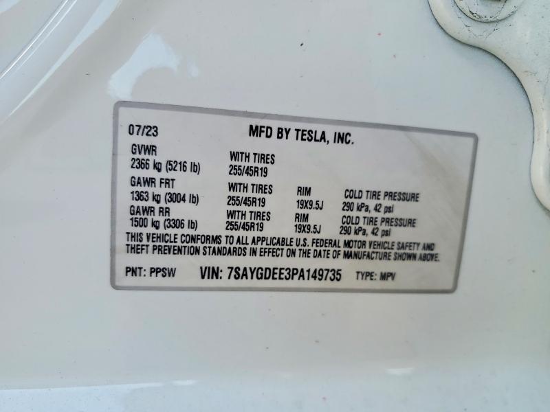 Продажа на аукционе авто 2023 Tesla Model Y, vin: 7SAYGDEE3PA149735, номер лота: 73462475