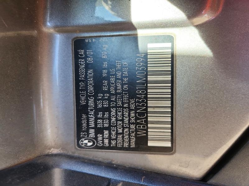 73317885 :رقم المزاد ، WBACN33481LM03994 vin ، 2001 Bmw Z3 مزاد بيع