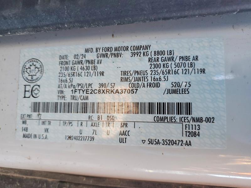 98043715 :رقم المزاد ، 1FTYE2C8XRKA37057 vin ، 2024 Ford Transit T- مزاد بيع